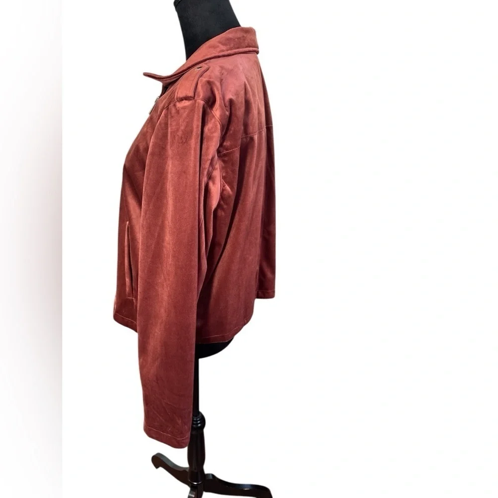 Lauren Conrad Velvet Moto Jacket XXL Rust Brown Faux Suede Zip Up